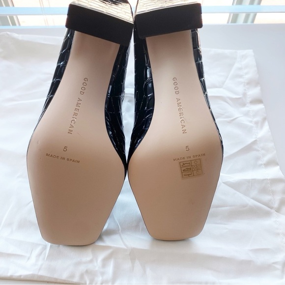 GOOD AMERICAN Black Croc Embossed Square Heel Boots NEW - Picture 10 of 10